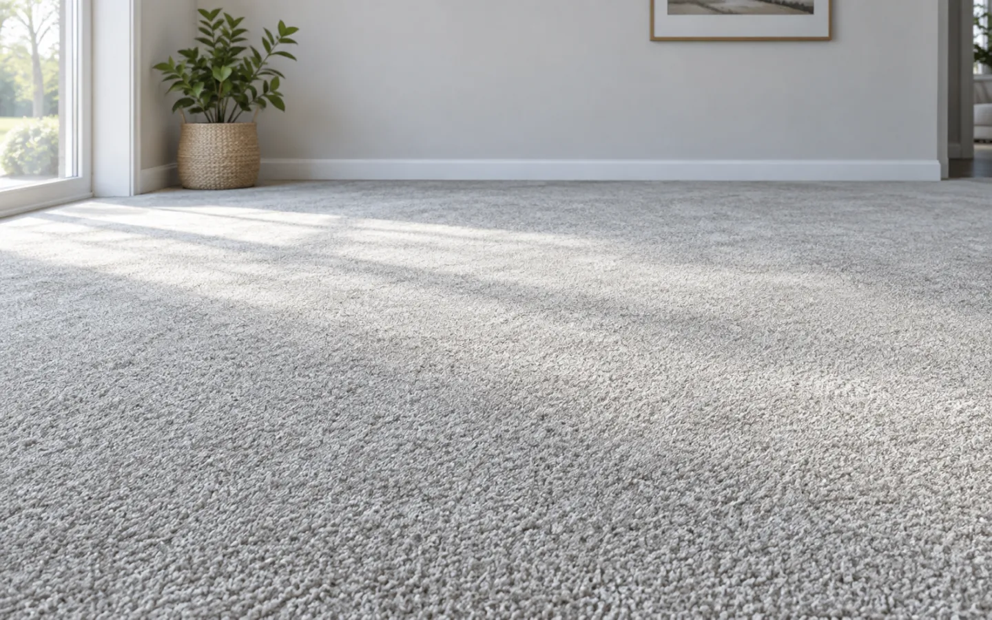 A soiled carpet before cleaning and the same carpet restored after