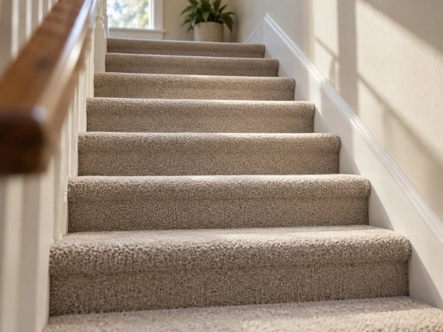 Clean carpeted staircase treads